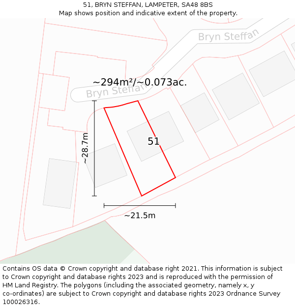 51, BRYN STEFFAN, LAMPETER, SA48 8BS: Plot and title map