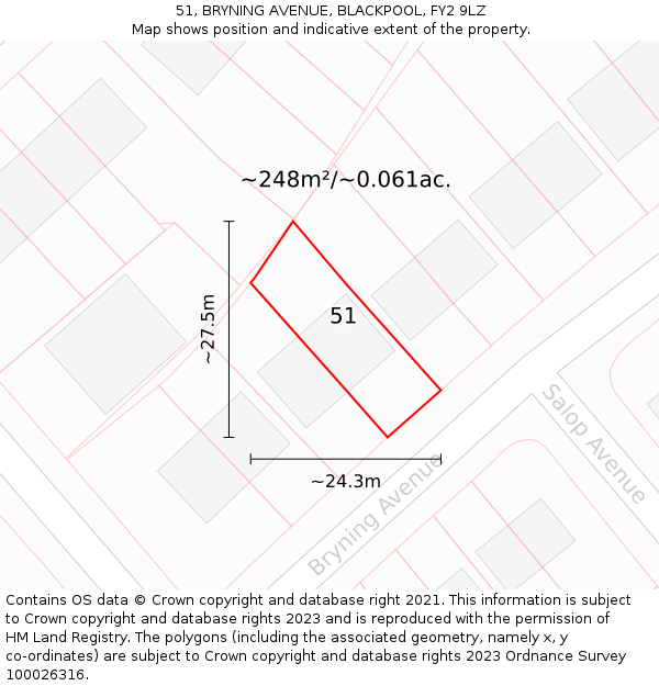 51, BRYNING AVENUE, BLACKPOOL, FY2 9LZ: Plot and title map