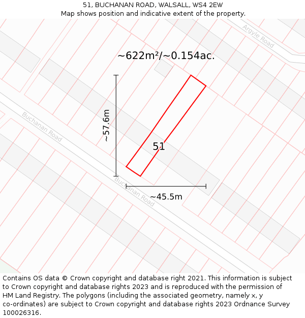 51, BUCHANAN ROAD, WALSALL, WS4 2EW: Plot and title map
