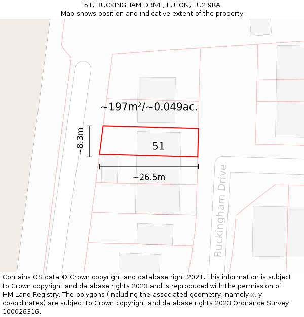 51, BUCKINGHAM DRIVE, LUTON, LU2 9RA: Plot and title map