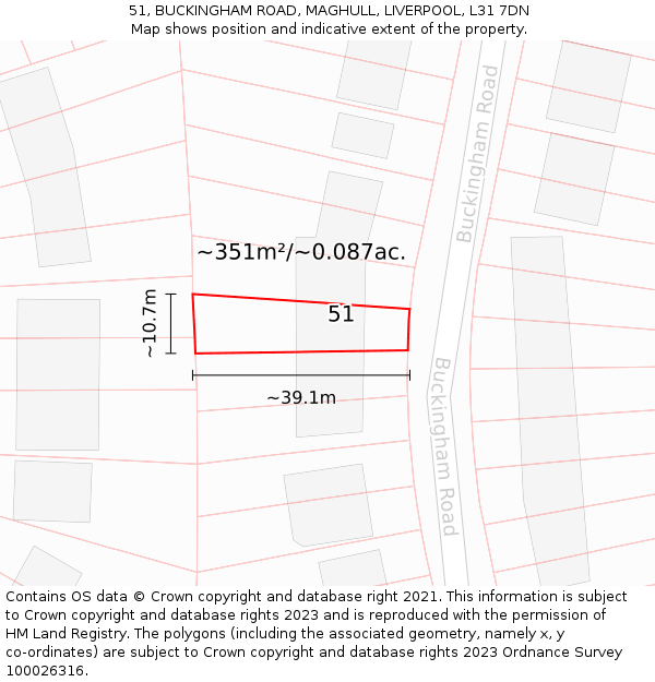 51, BUCKINGHAM ROAD, MAGHULL, LIVERPOOL, L31 7DN: Plot and title map