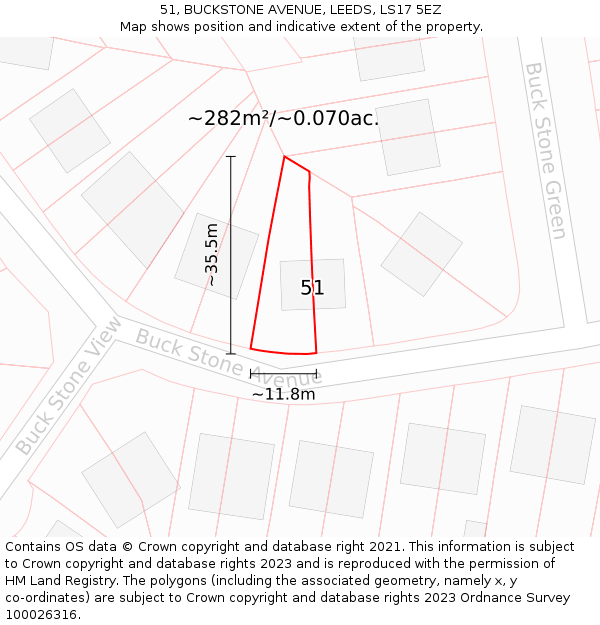 51, BUCKSTONE AVENUE, LEEDS, LS17 5EZ: Plot and title map
