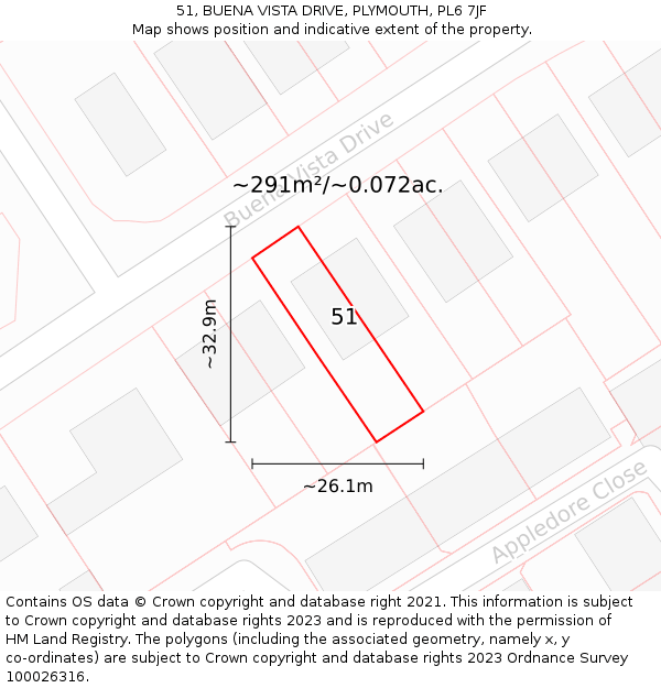 51, BUENA VISTA DRIVE, PLYMOUTH, PL6 7JF: Plot and title map