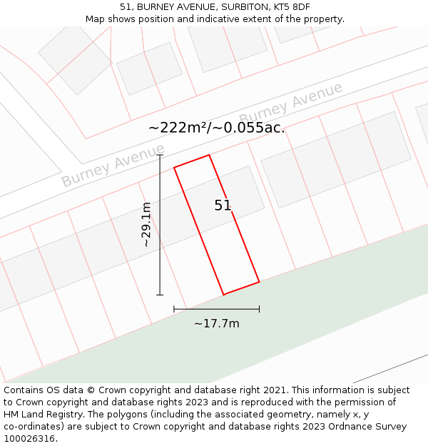 51, BURNEY AVENUE, SURBITON, KT5 8DF: Plot and title map