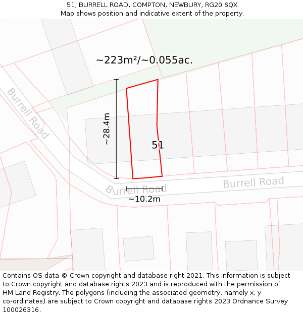 51, BURRELL ROAD, COMPTON, NEWBURY, RG20 6QX: Plot and title map