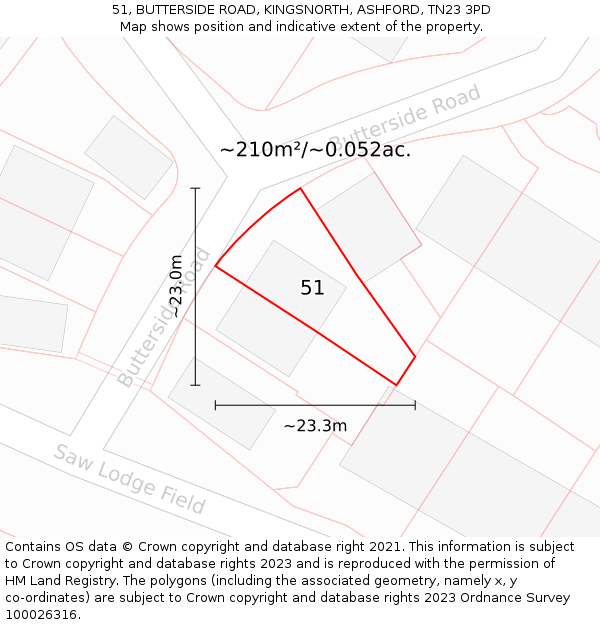 51, BUTTERSIDE ROAD, KINGSNORTH, ASHFORD, TN23 3PD: Plot and title map