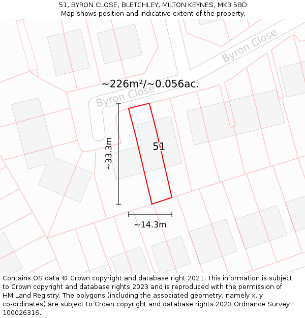 51, BYRON CLOSE, BLETCHLEY, MILTON KEYNES, MK3 5BD: Plot and title map