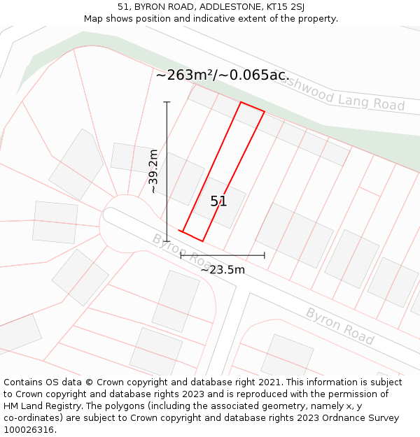 51, BYRON ROAD, ADDLESTONE, KT15 2SJ: Plot and title map