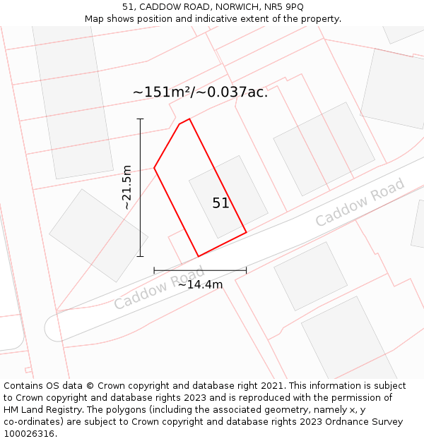 51, CADDOW ROAD, NORWICH, NR5 9PQ: Plot and title map