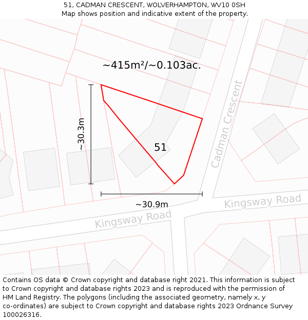 51, CADMAN CRESCENT, WOLVERHAMPTON, WV10 0SH: Plot and title map