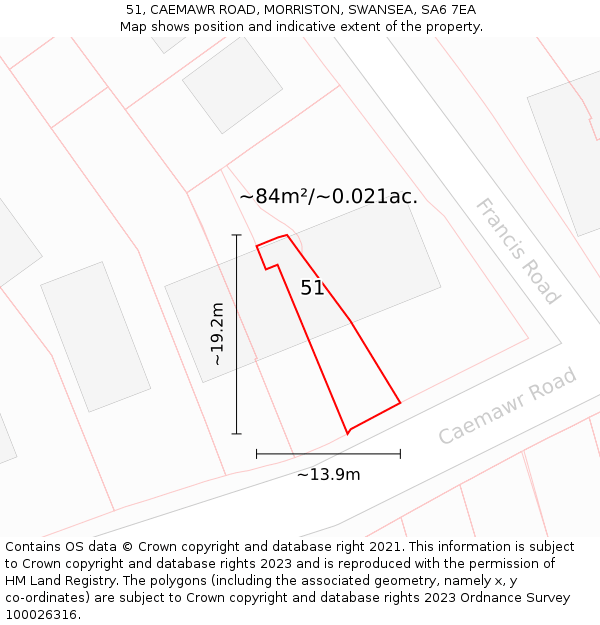 51, CAEMAWR ROAD, MORRISTON, SWANSEA, SA6 7EA: Plot and title map