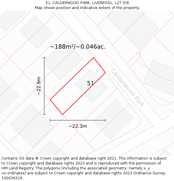 51, CALDERWOOD PARK, LIVERPOOL, L27 0YE: Plot and title map