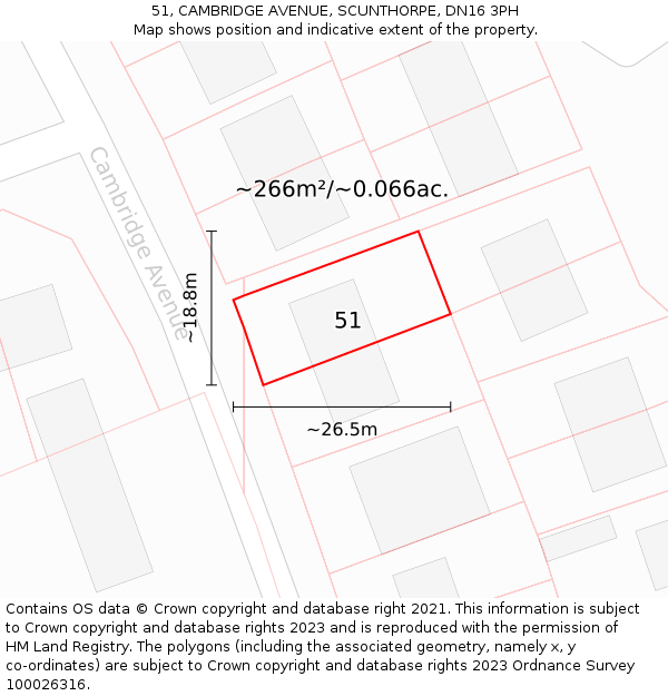 51, CAMBRIDGE AVENUE, SCUNTHORPE, DN16 3PH: Plot and title map
