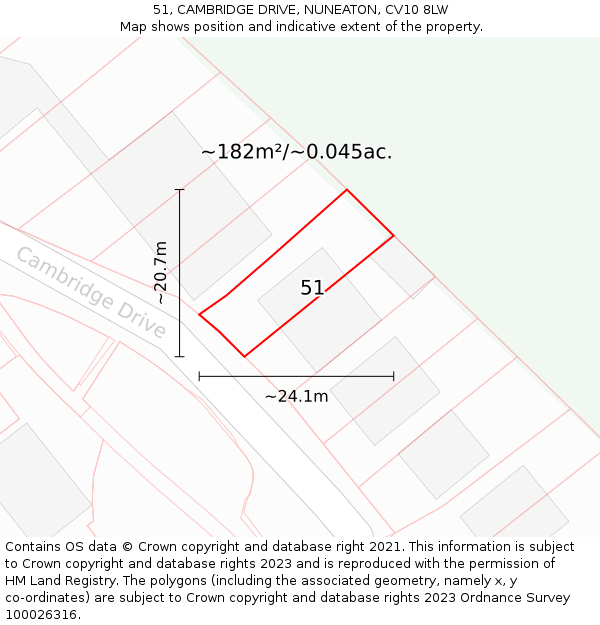 51, CAMBRIDGE DRIVE, NUNEATON, CV10 8LW: Plot and title map