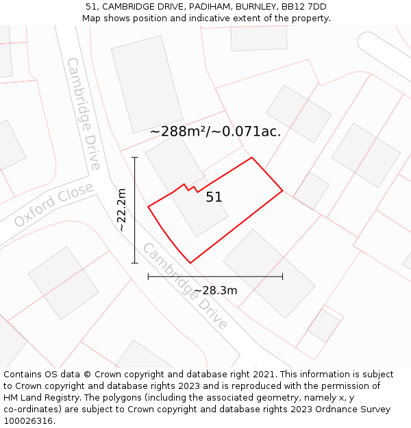 51, CAMBRIDGE DRIVE, PADIHAM, BURNLEY, BB12 7DD: Plot and title map