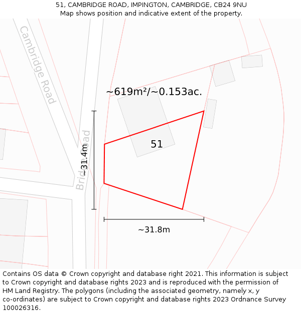 51, CAMBRIDGE ROAD, IMPINGTON, CAMBRIDGE, CB24 9NU: Plot and title map