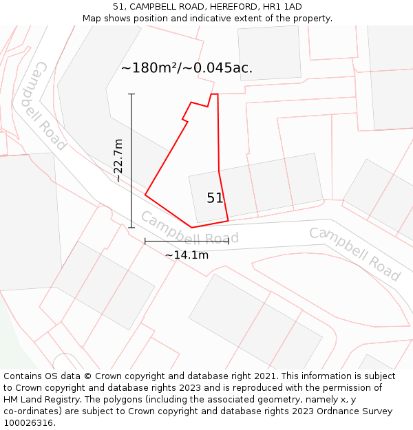 51, CAMPBELL ROAD, HEREFORD, HR1 1AD: Plot and title map