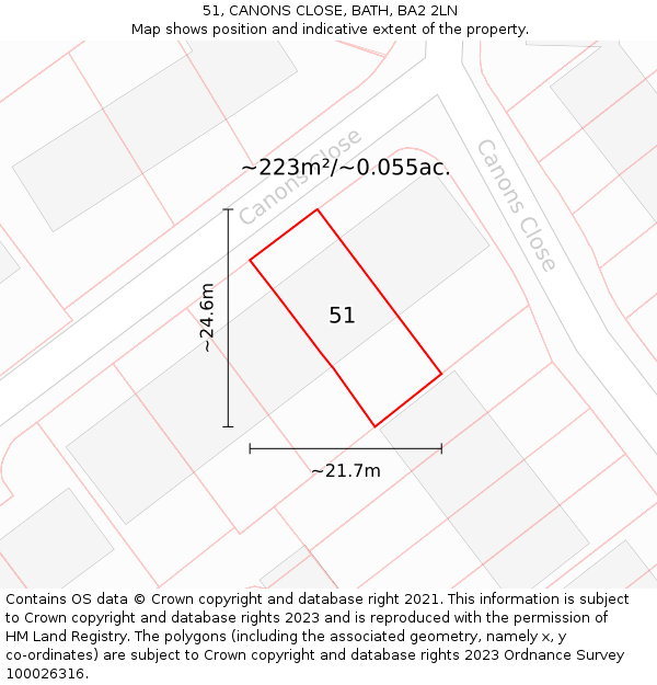 51, CANONS CLOSE, BATH, BA2 2LN: Plot and title map