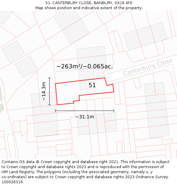 51, CANTERBURY CLOSE, BANBURY, OX16 4FE: Plot and title map