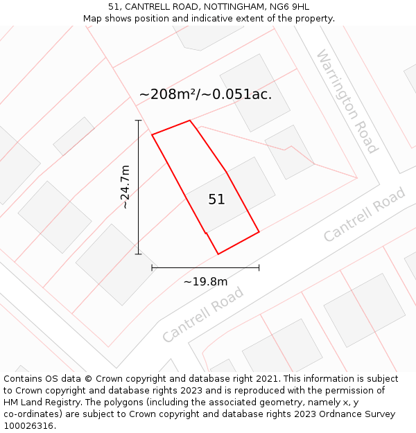 51, CANTRELL ROAD, NOTTINGHAM, NG6 9HL: Plot and title map