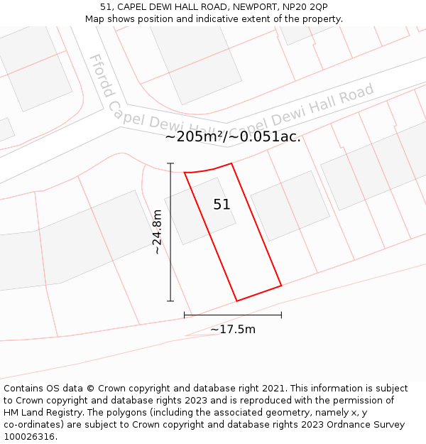 51, CAPEL DEWI HALL ROAD, NEWPORT, NP20 2QP: Plot and title map