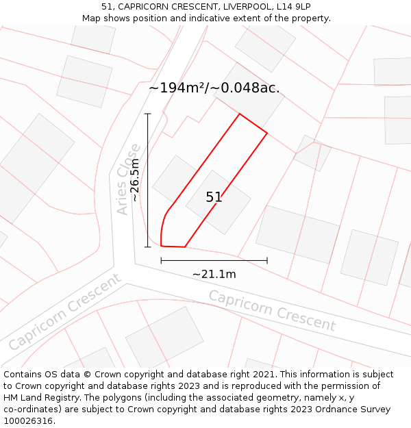 51, CAPRICORN CRESCENT, LIVERPOOL, L14 9LP: Plot and title map