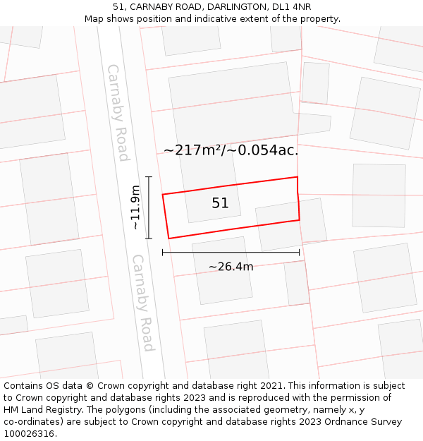 51, CARNABY ROAD, DARLINGTON, DL1 4NR: Plot and title map