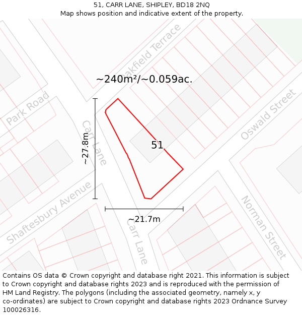 51, CARR LANE, SHIPLEY, BD18 2NQ: Plot and title map