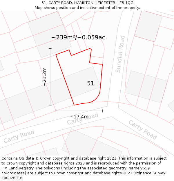 51, CARTY ROAD, HAMILTON, LEICESTER, LE5 1QG: Plot and title map