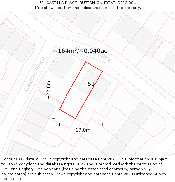 51, CASTILLA PLACE, BURTON-ON-TRENT, DE13 0SU: Plot and title map