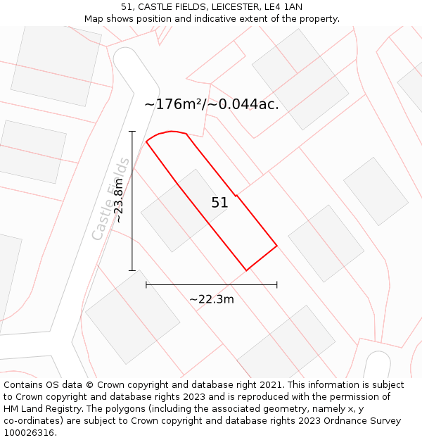 51, CASTLE FIELDS, LEICESTER, LE4 1AN: Plot and title map