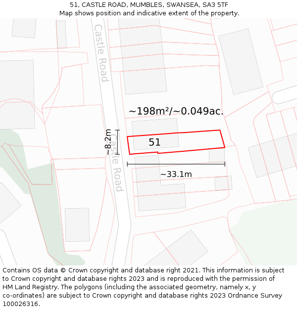 51, CASTLE ROAD, MUMBLES, SWANSEA, SA3 5TF: Plot and title map