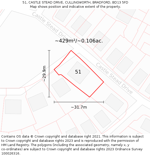 51, CASTLE STEAD DRIVE, CULLINGWORTH, BRADFORD, BD13 5FD: Plot and title map