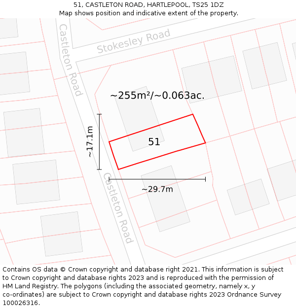 51, CASTLETON ROAD, HARTLEPOOL, TS25 1DZ: Plot and title map