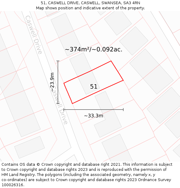 51, CASWELL DRIVE, CASWELL, SWANSEA, SA3 4RN: Plot and title map