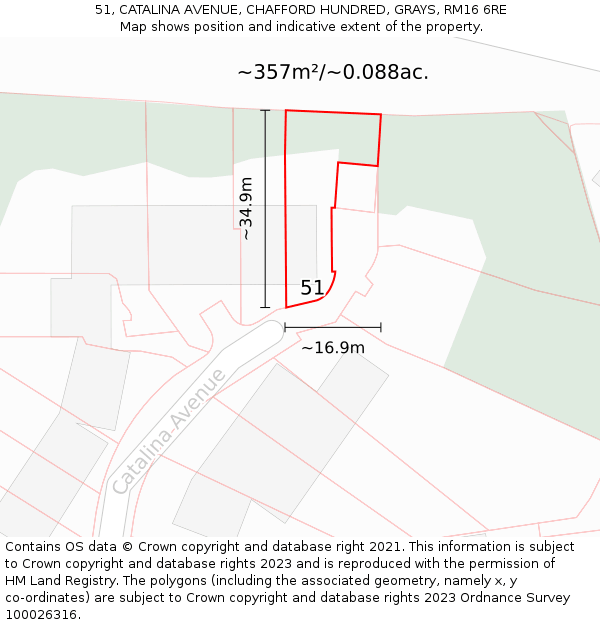 51, CATALINA AVENUE, CHAFFORD HUNDRED, GRAYS, RM16 6RE: Plot and title map