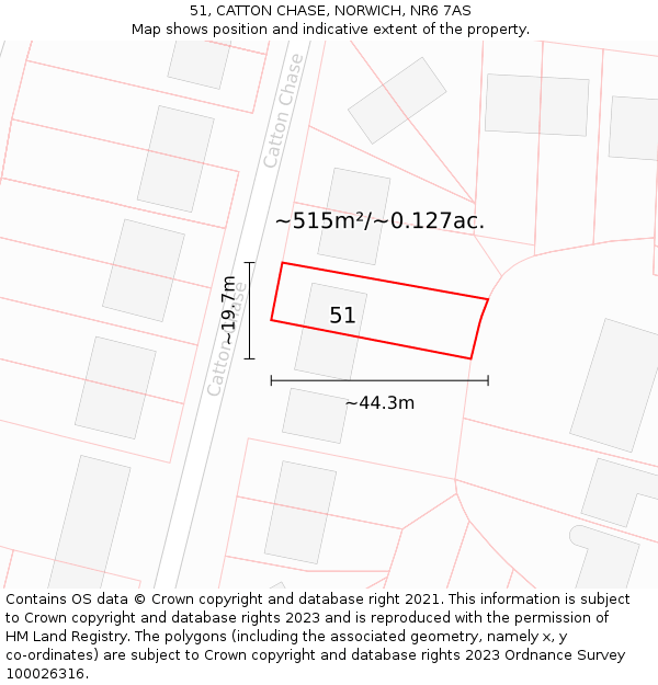 51, CATTON CHASE, NORWICH, NR6 7AS: Plot and title map