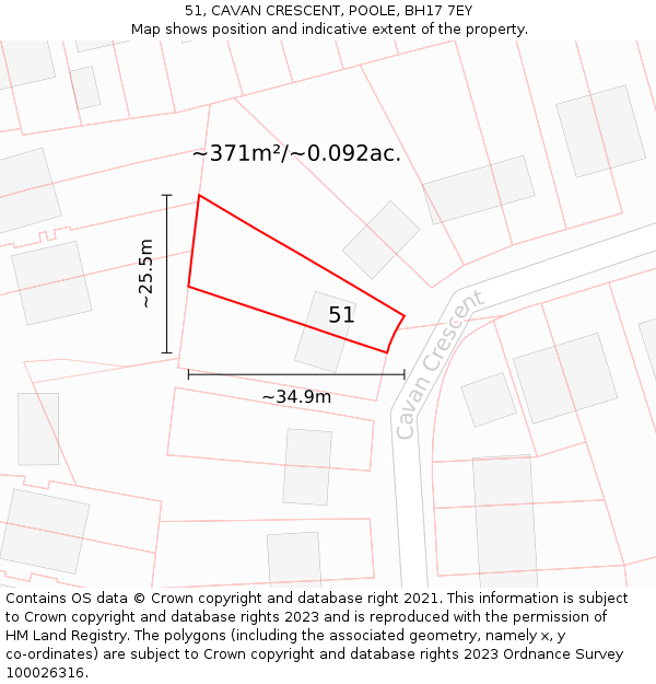 51, CAVAN CRESCENT, POOLE, BH17 7EY: Plot and title map