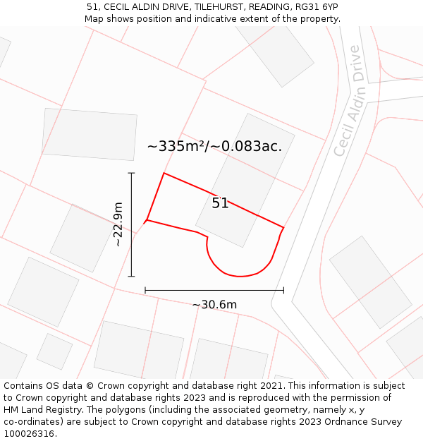 51, CECIL ALDIN DRIVE, TILEHURST, READING, RG31 6YP: Plot and title map
