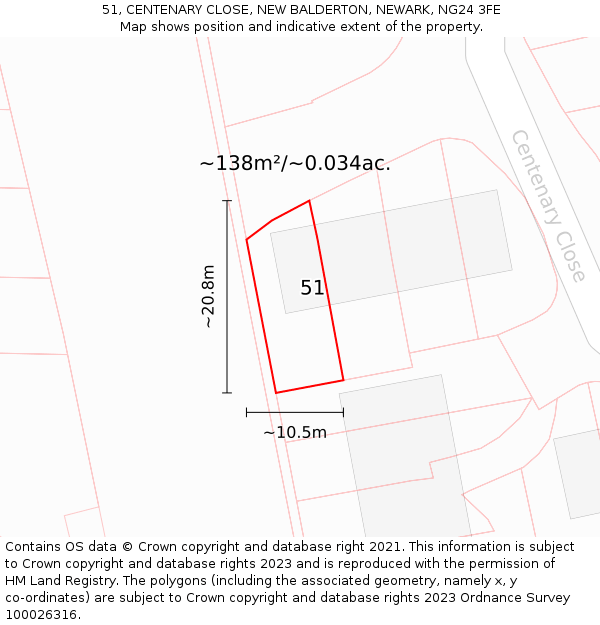 51, CENTENARY CLOSE, NEW BALDERTON, NEWARK, NG24 3FE: Plot and title map