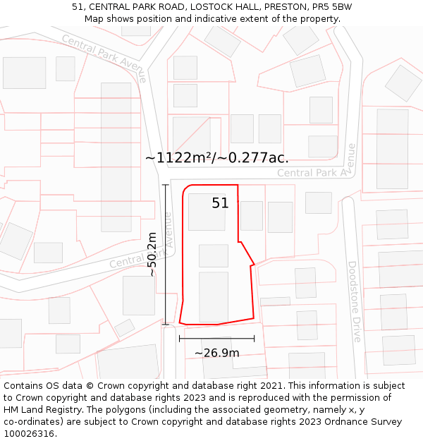 51, CENTRAL PARK ROAD, LOSTOCK HALL, PRESTON, PR5 5BW: Plot and title map