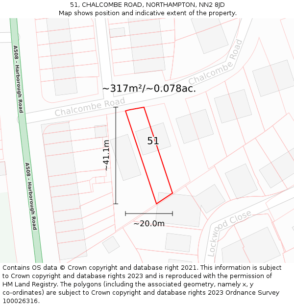 51, CHALCOMBE ROAD, NORTHAMPTON, NN2 8JD: Plot and title map