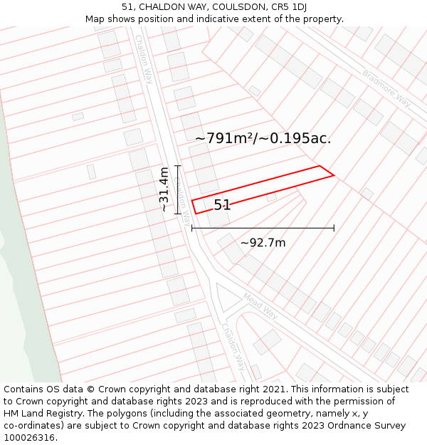 51, CHALDON WAY, COULSDON, CR5 1DJ: Plot and title map