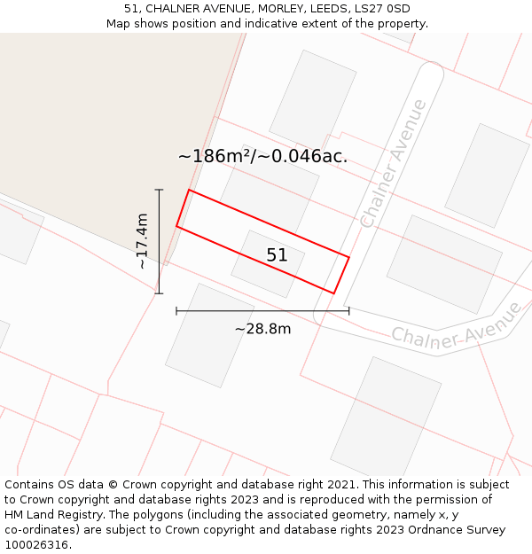 51, CHALNER AVENUE, MORLEY, LEEDS, LS27 0SD: Plot and title map