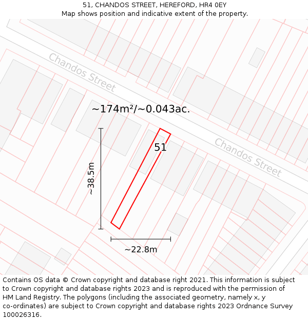 51, CHANDOS STREET, HEREFORD, HR4 0EY: Plot and title map