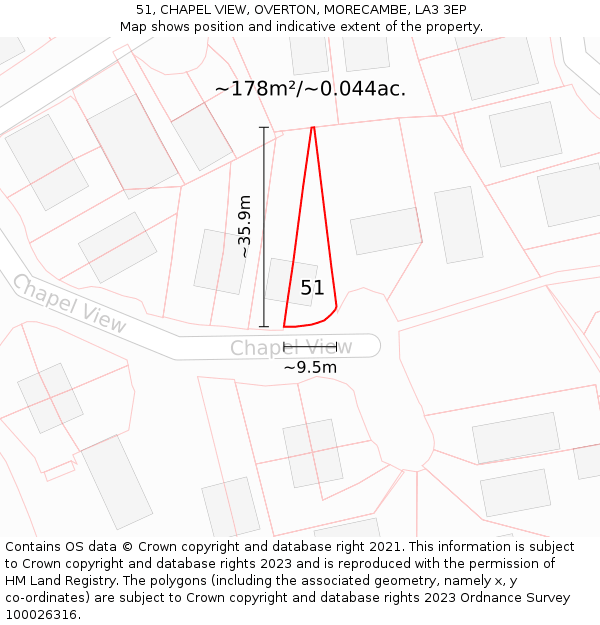 51, CHAPEL VIEW, OVERTON, MORECAMBE, LA3 3EP: Plot and title map