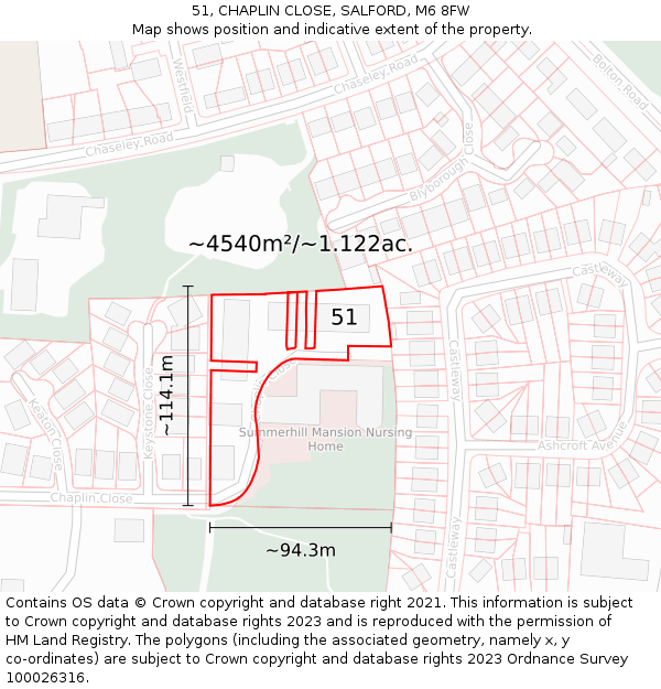 51, CHAPLIN CLOSE, SALFORD, M6 8FW: Plot and title map