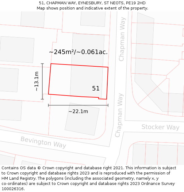 51, CHAPMAN WAY, EYNESBURY, ST NEOTS, PE19 2HD: Plot and title map