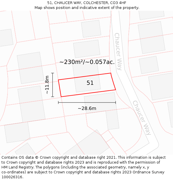 51, CHAUCER WAY, COLCHESTER, CO3 4HF: Plot and title map
