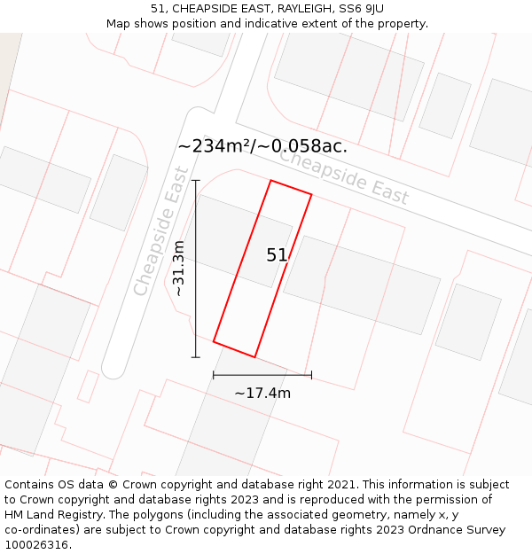 51, CHEAPSIDE EAST, RAYLEIGH, SS6 9JU: Plot and title map